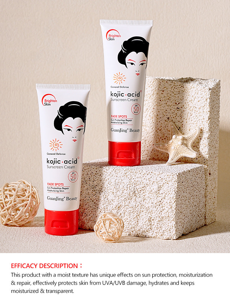 Kojic Acid Sunscreen SPF50 Moisturizing Skin Care Sunblock 50g Fade Spots UVA/UVB Protection Sunscreen Cream - FashionAndBeautys