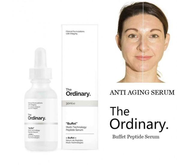 The Ordinary anti-aging serum bottle and packaging on a white background

