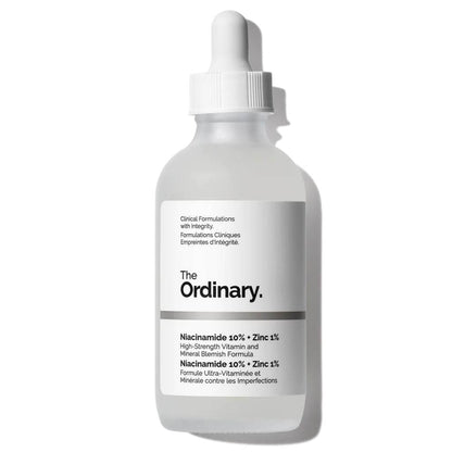 Skincare dropper bottle labeled 'The Ordinary' on a white background

