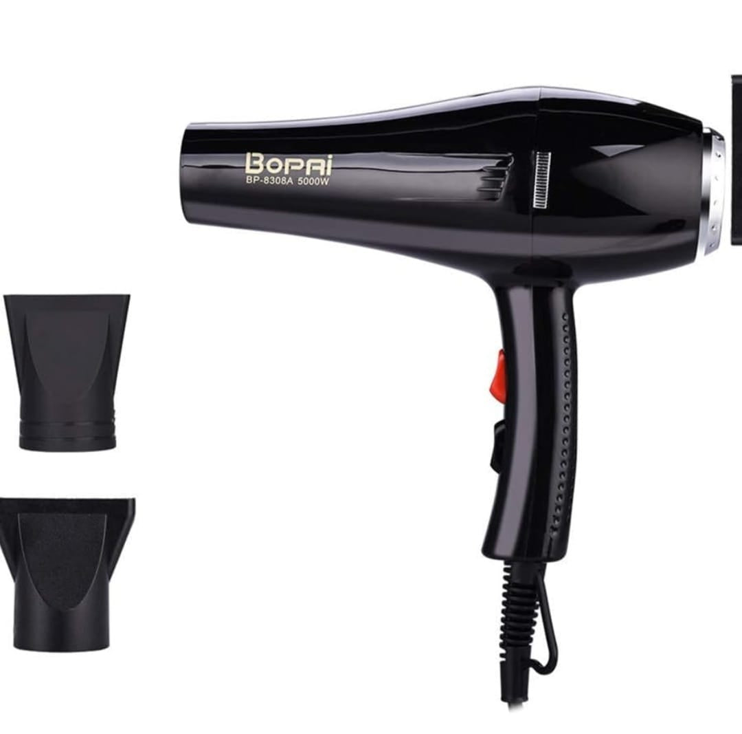 BOPAI Professional Hair Dryer 1500W with 2 Speeds and 3 Heat Settings, Black - FashionAndBeautys