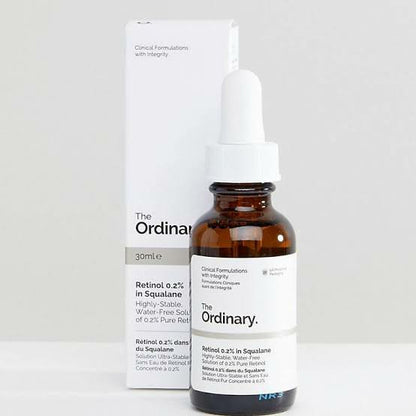 The Ordinary skincare serum bottle and packaging on a white background

