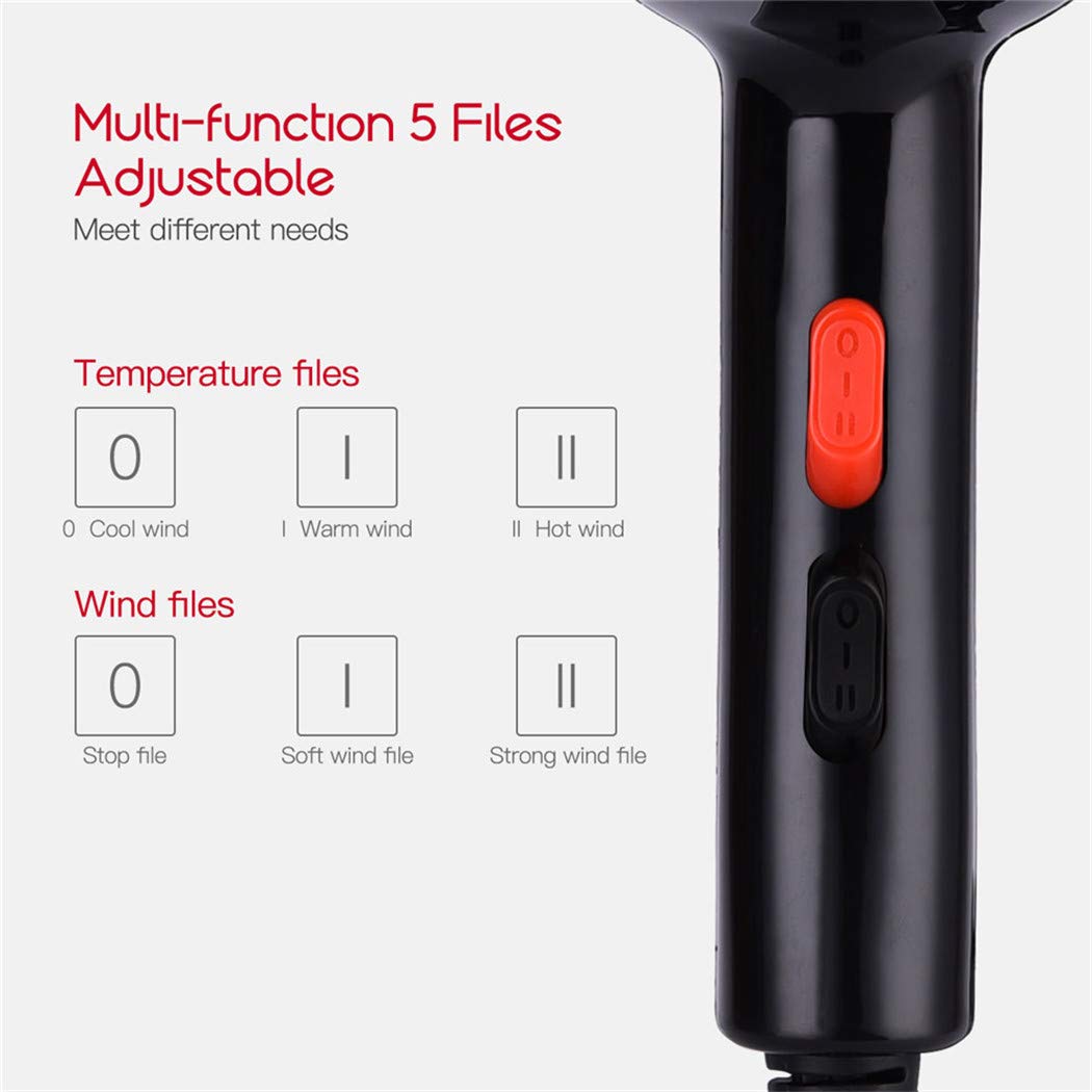 BOPAI Professional Hair Dryer 1500W with 2 Speeds and 3 Heat Settings, Black - FashionAndBeautys