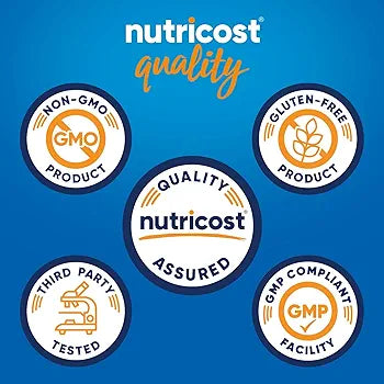 Nutricost quality icons on a blue background

