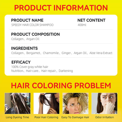 Speedy Hair Color Shampoo 100% Cover Gray White Hair Easy To Use Long Lasting 400ml/13.53fl.oz (Gold)