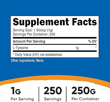 Supplement facts label with blue background and white text

