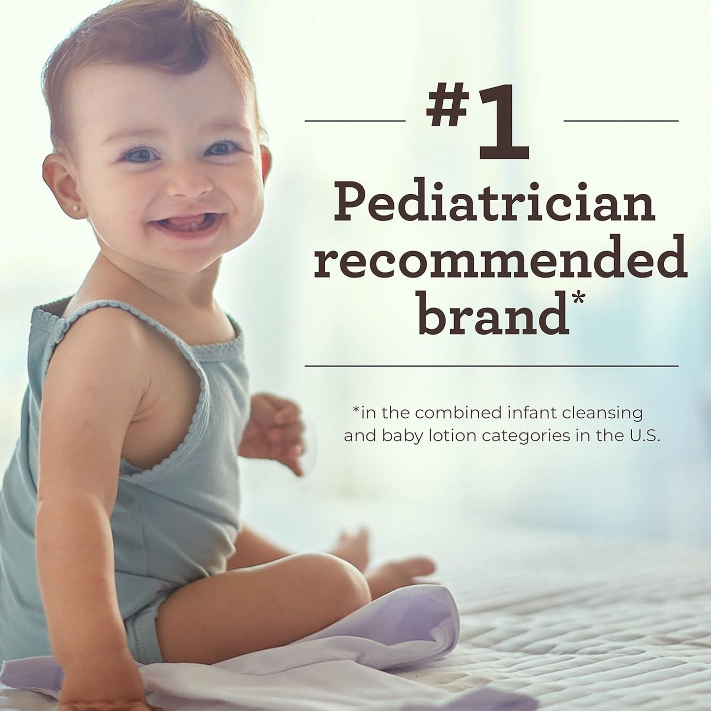 Aveeno Baby Daily Moisture Moisturizing Lotion in a white pump bottle with natural colloidal oatmeal and dimethicone, labeled as hypoallergenic, fragrance-free, and pediatrician recommended.

