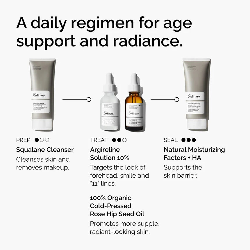 Skincare product lineup with descriptions on a white background

