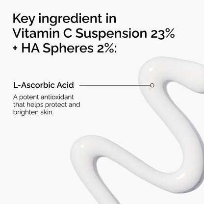 Vitamin C Suspension 23% + HA Spheres 2% with L-Ascorbic Acid labeled on a white background

