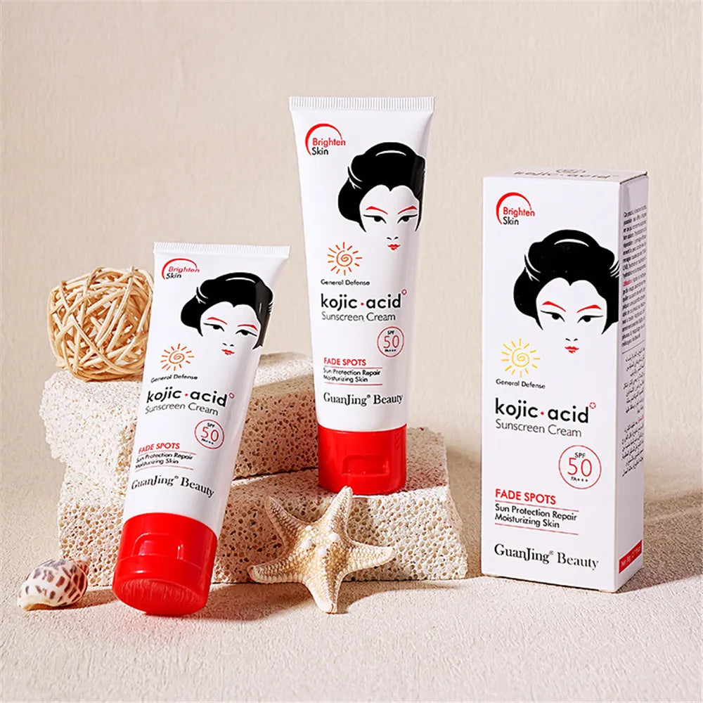 Kojic Acid Sunscreen SPF50 Moisturizing Skin Care Sunblock 50g Fade Spots UVA/UVB Protection Sunscreen Cream - FashionAndBeautys