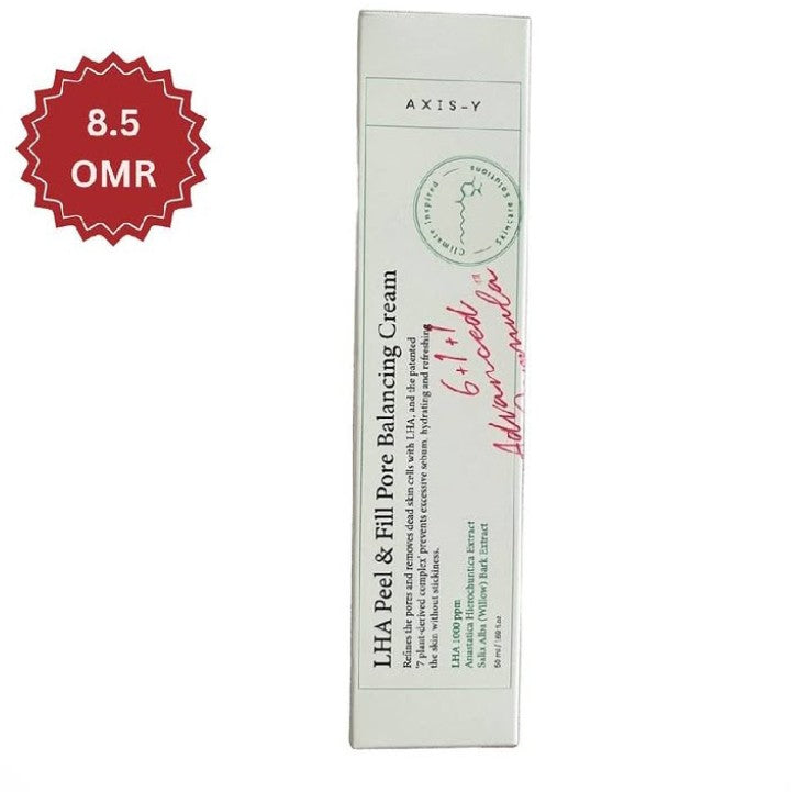 Axis-Y LHA Peel & Fill Pore Balancing Cream packaging on a white background with a price tag in the top left corner.

