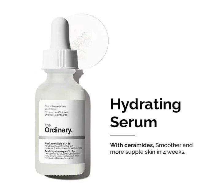 Skincare serum bottle with 'The Ordinary' branding on a white background

