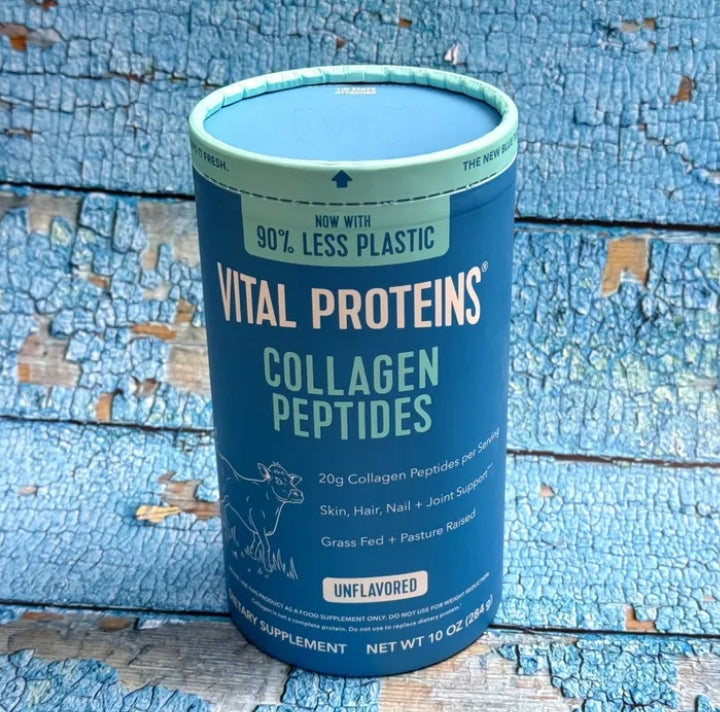 Vital Proteins Collagen Peptides container on a textured blue background