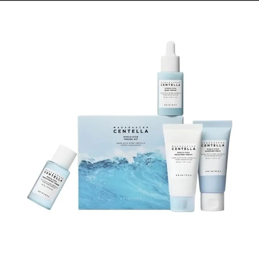 Skincare product set with a blue box labeled 'Benton' on a white background

