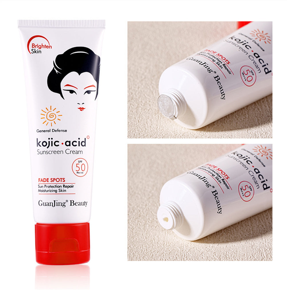 Kojic Acid Sunscreen SPF50 Moisturizing Skin Care Sunblock 50g Fade Spots UVA/UVB Protection Sunscreen Cream - FashionAndBeautys