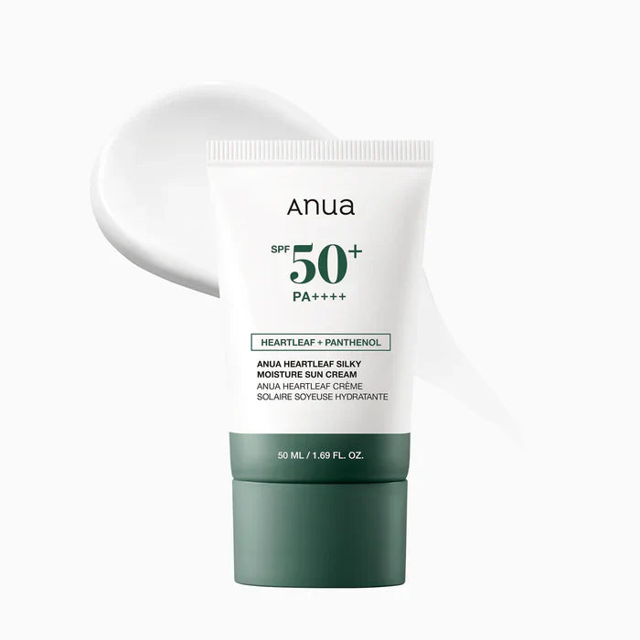 Anua sunscreen cream with SPF 50+ on a white background

