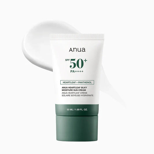 Anua sunscreen cream with SPF 50+ on a white background

