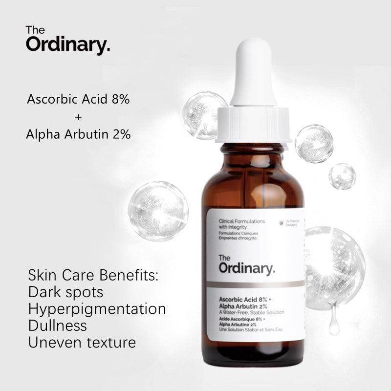 The Ordinary skincare serum bottle with dropper on a light gray background

