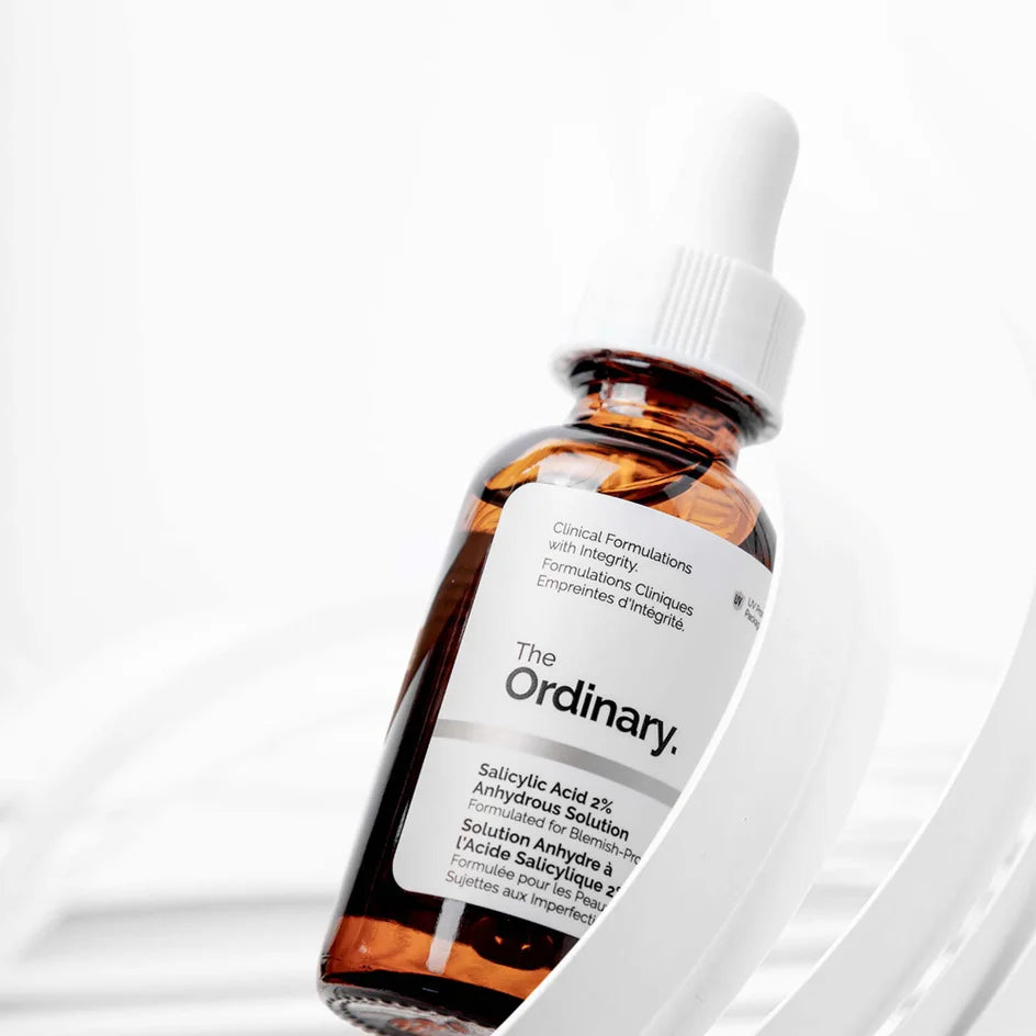 The Ordinary skincare serum bottle on a white background