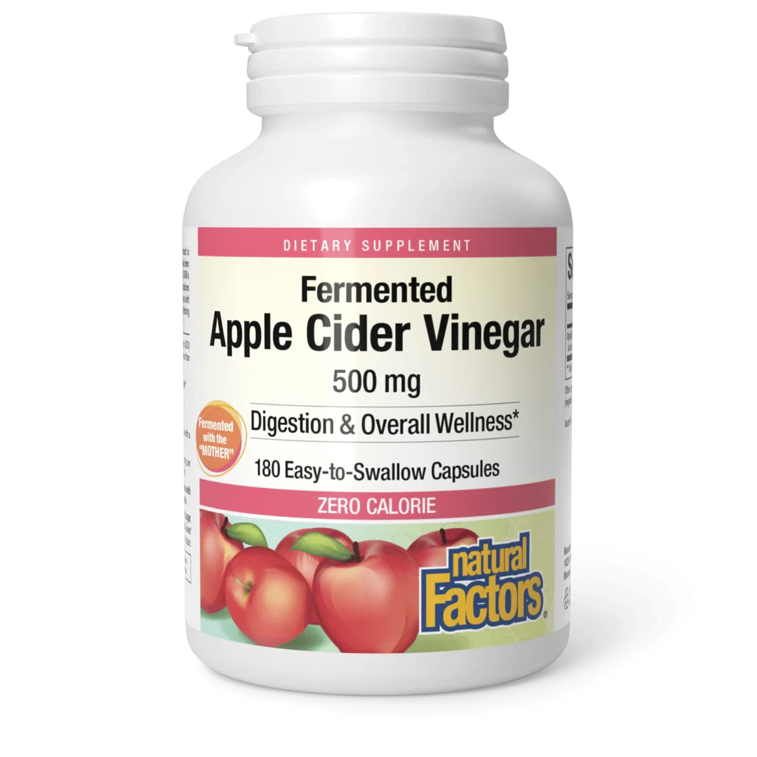 Fermented Apple Cider Vinegar 500 mg per Serving Extra Strength - Non-GMO, 180 Caps